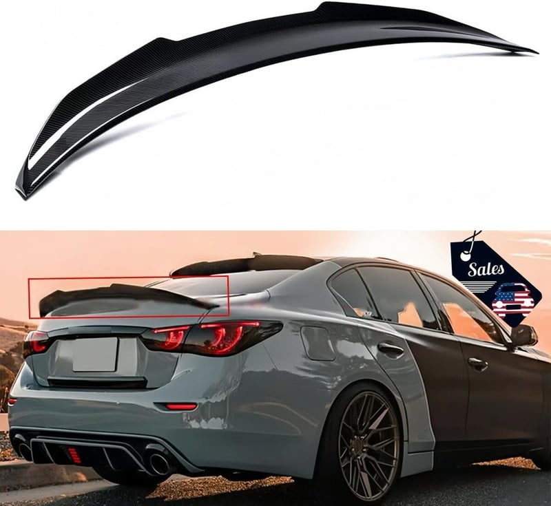 Oasiland جناح خلفي متوافق مع إنفينيتي Q50 2014-2024، نمط ألياف الكربون PSM، جناح مرتفع يناسب سيارات السيدان 4 أبواب من 14-24، جناح خارجي مرتفع للشنطة - Image 5